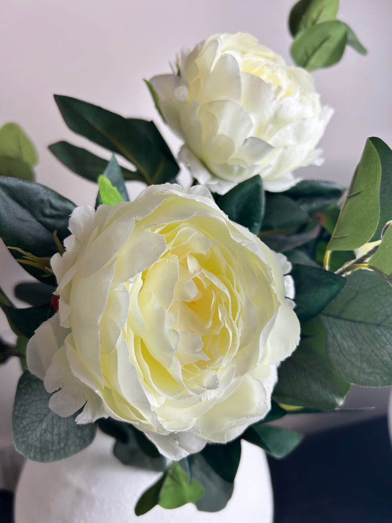 Cream Off White leafy Peony Stem