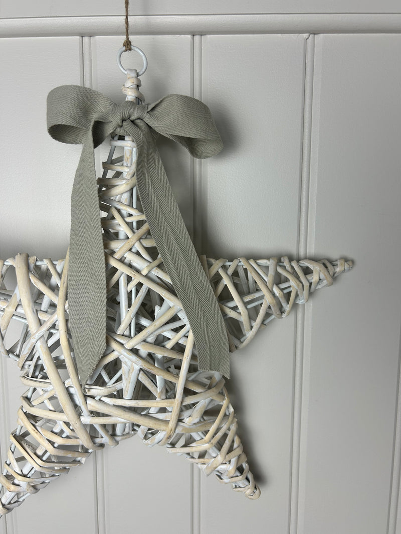 White wash wicker willow hanging star solid 40cm