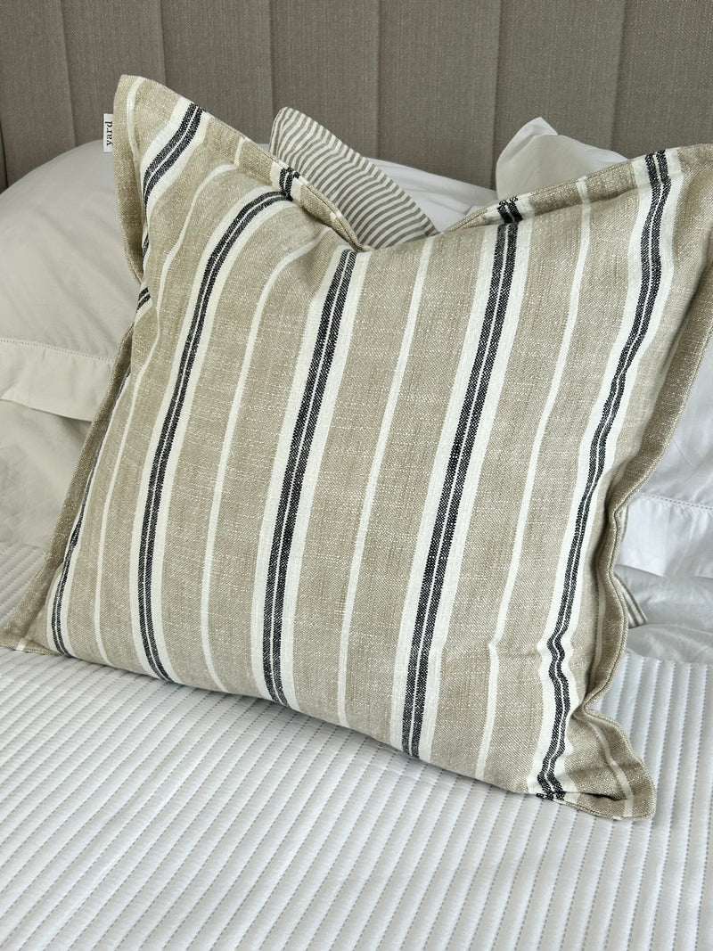 Hebble Taupe black white Ticking Stripe Feather Cushion 50cm