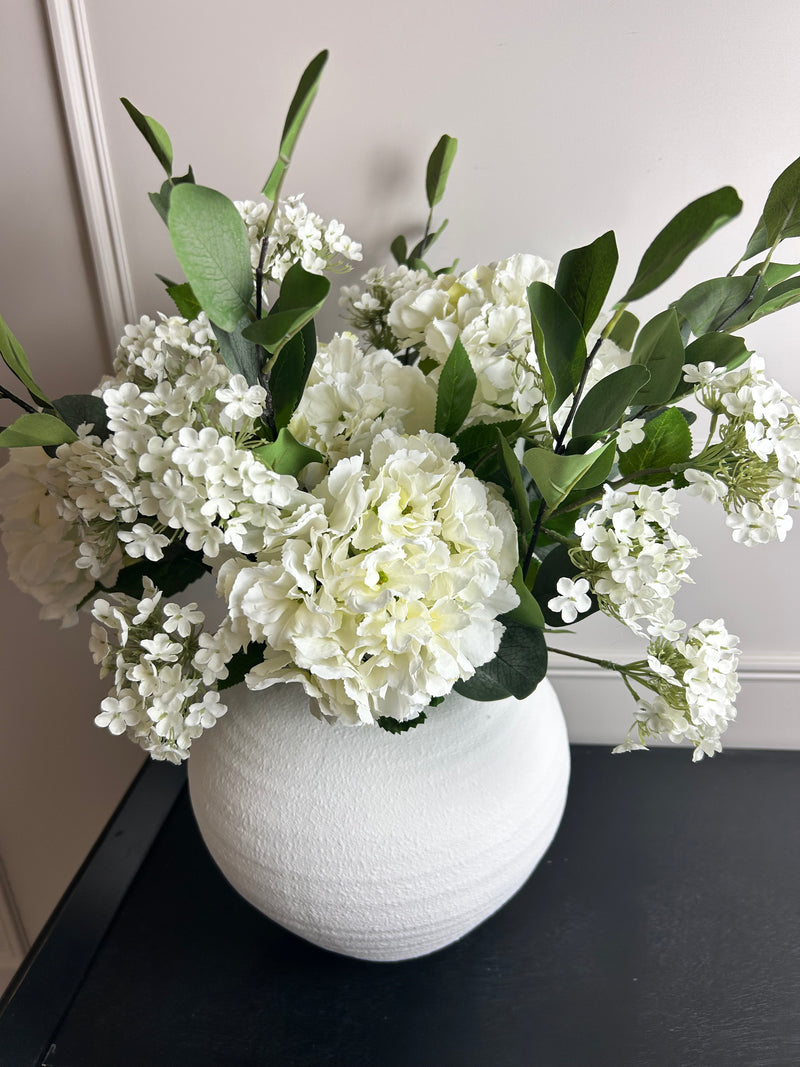 Bouquet arrangement 1 eucalyptus hydrangea Charlotte blossom ball 2 styles white and pink