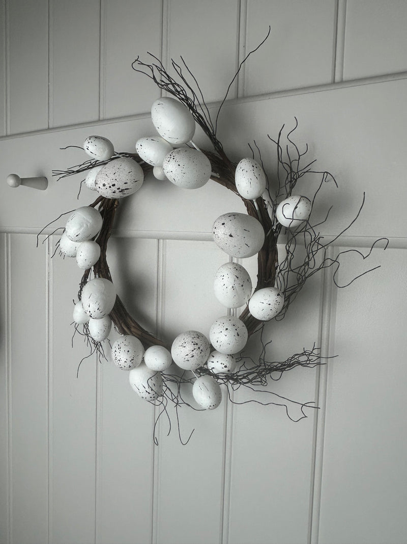 White Easter egg twig wreath 38cm