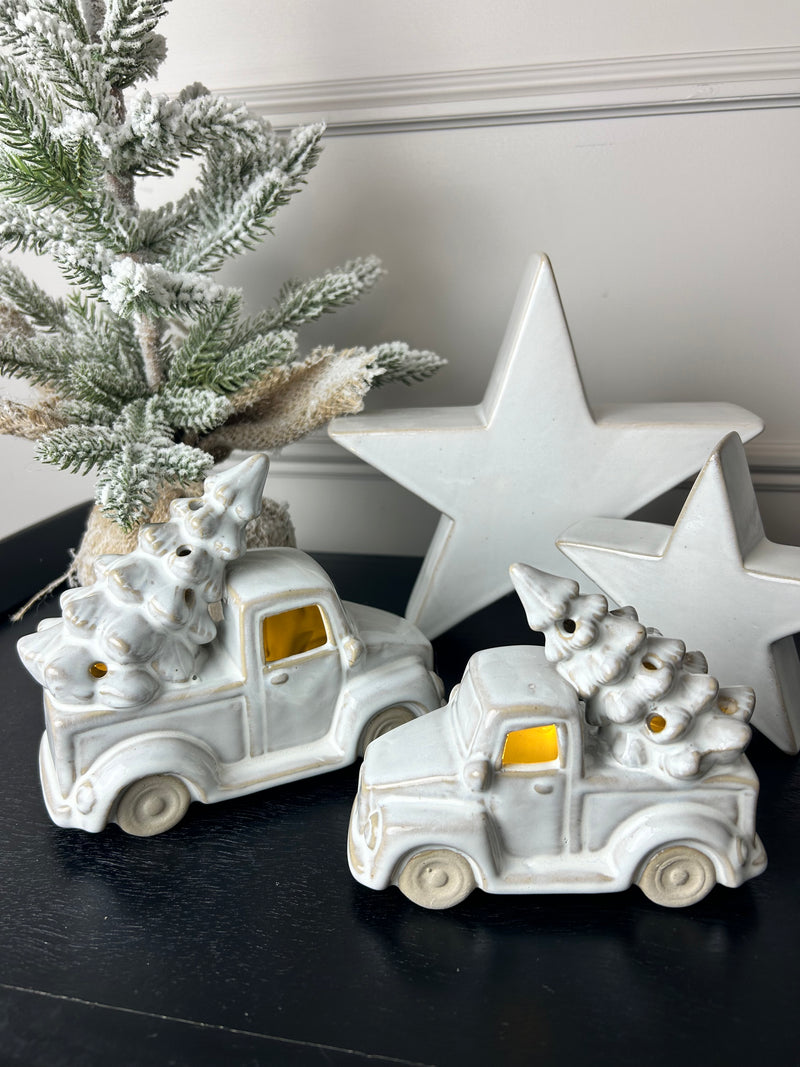 Ceramic LED white car with tree two sizes