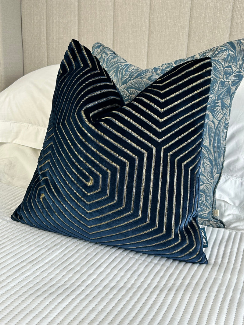 Evoke Cut Navy Velvet Feather Filled Cushion 45cm