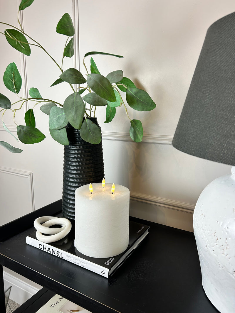 Matt black textured tall hammered vase 35cm