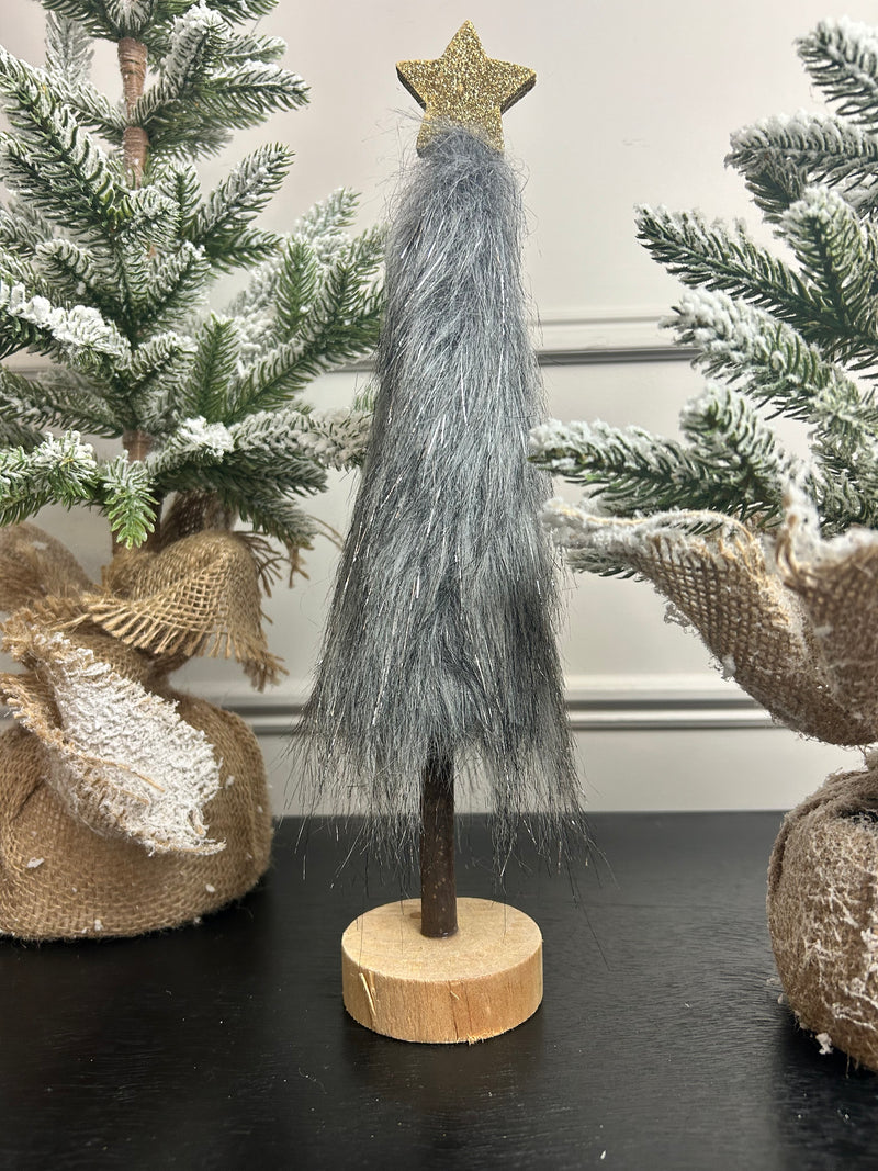 Wooden Fur Grey Christmas Tree Gold Star