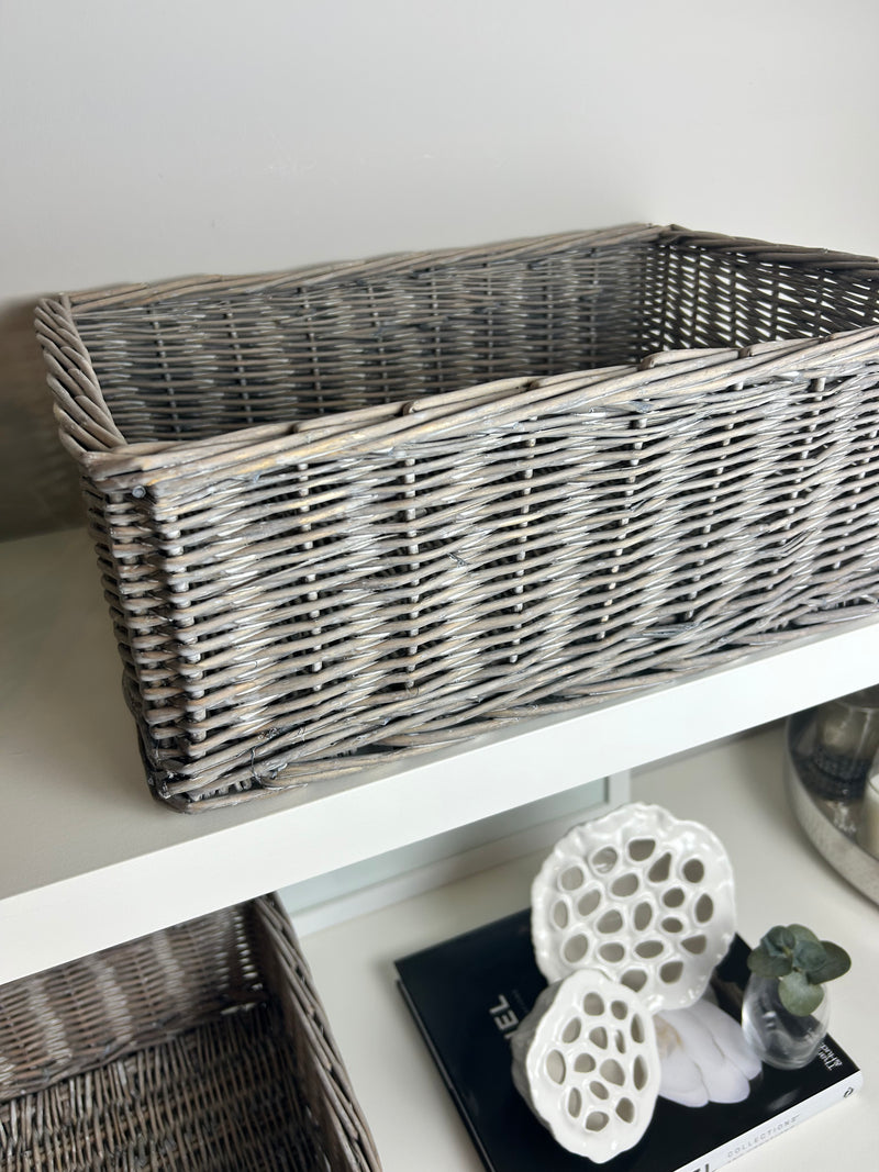 Grey wash wicker woven baskets 3 sizes