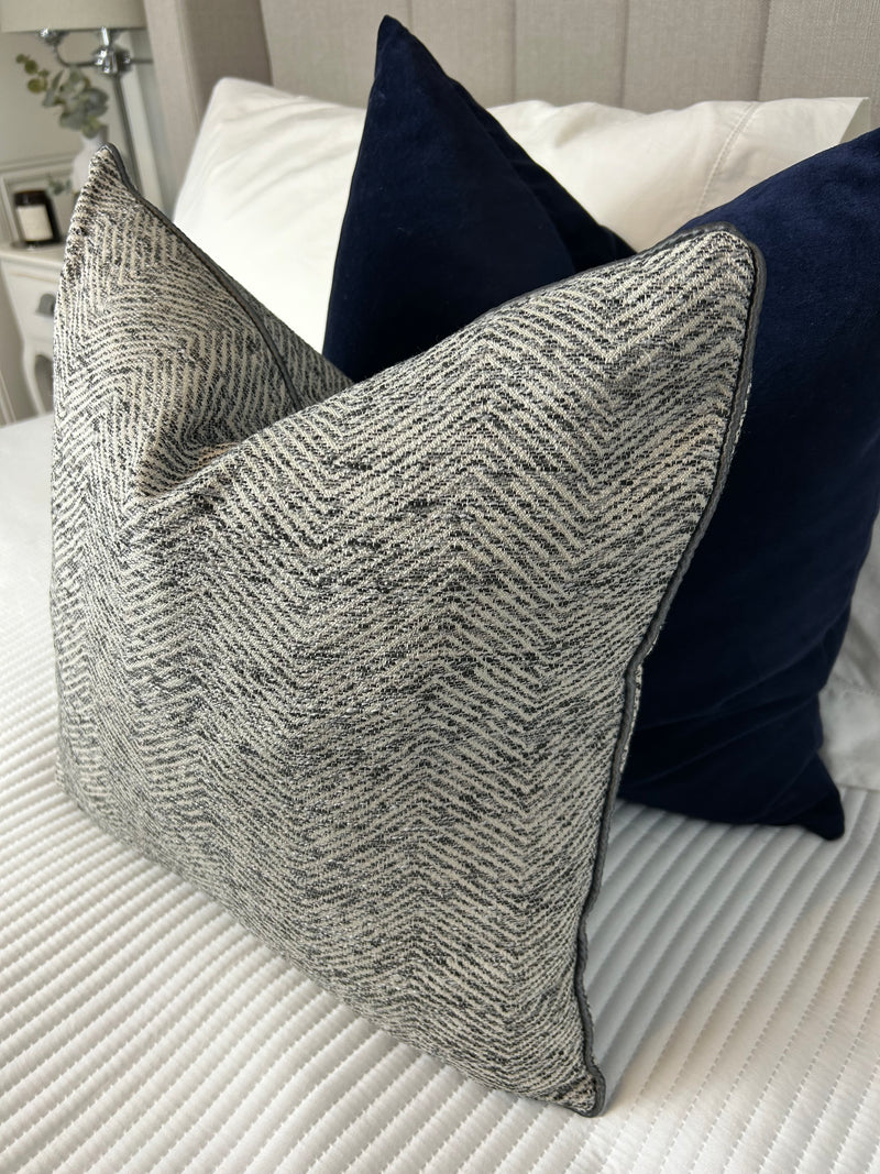 Grey ripple textured cushion with Charcoal piping 45cm