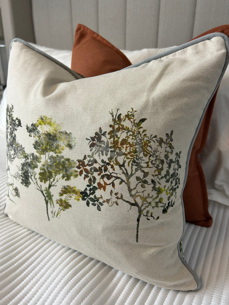 Arboles Natural & Green Tree Print Cushion double sided luxury 45cm