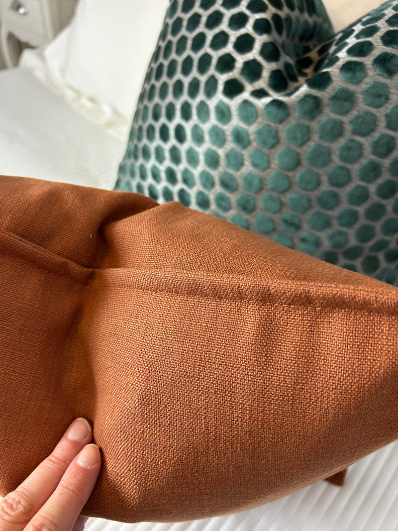 Burnt Orange Linen Mix Feather Filled luxe cushion 45cm