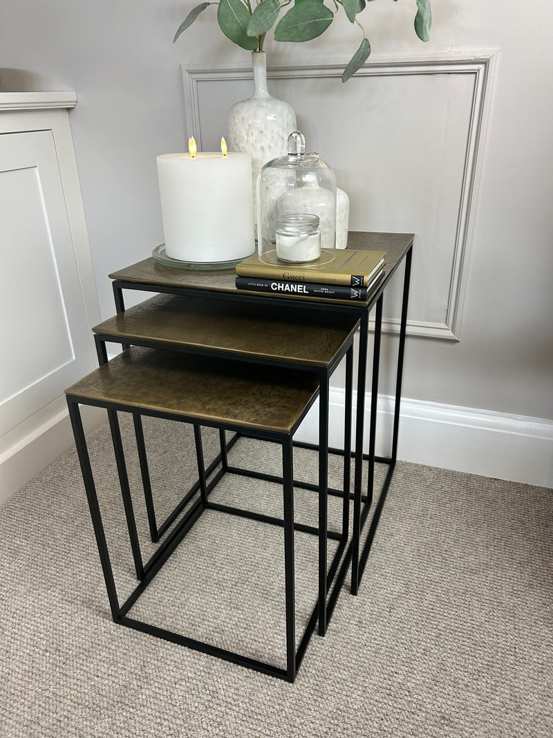 Antique Gold brass Square Metal Topped Side Table, 3 Sizes