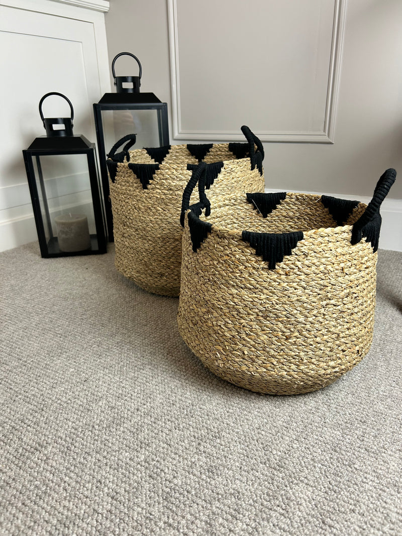 Natural black seagrass handle basket 2 sizes