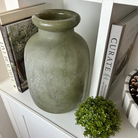 Chunky frosted olive green vase