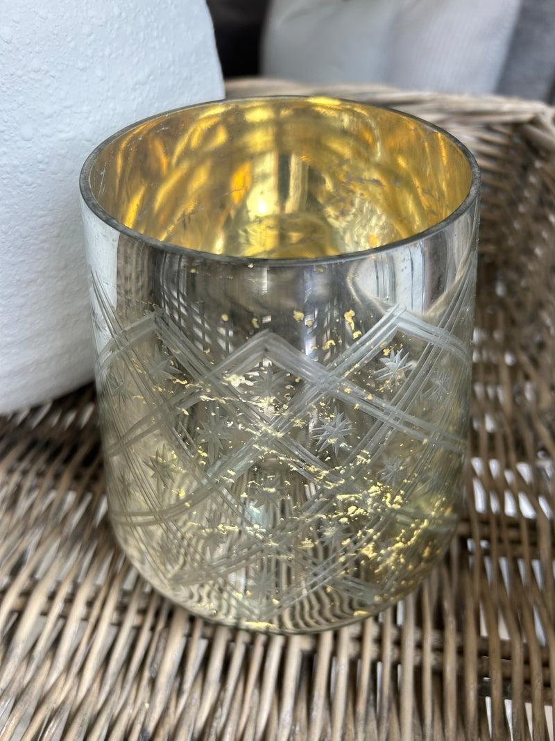 Mottled edged glass candle holder vase