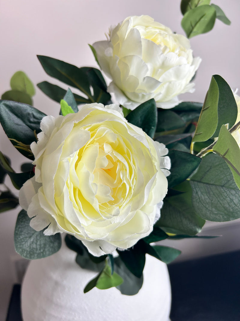 Cream Off White leafy Peony Stem