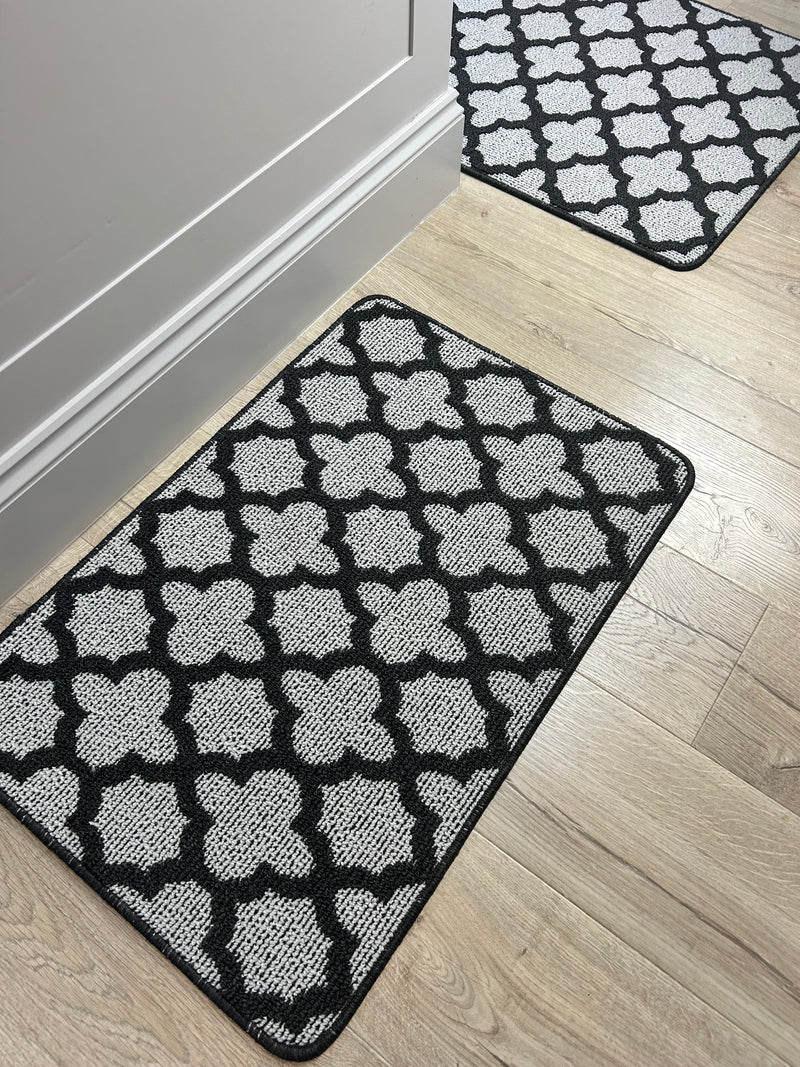 Tile print washable door mat rug charcoal 67x100