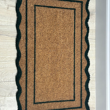 Green scallop edge coir door mat rug 45x75