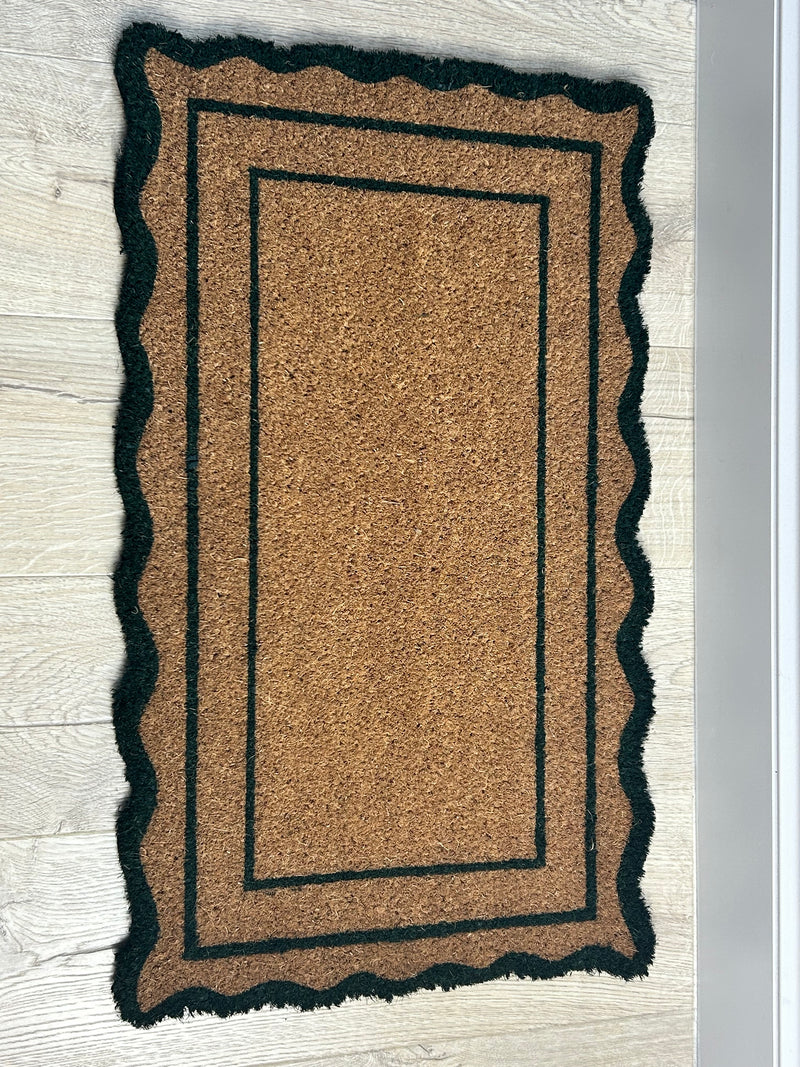 Green scallop edge coir door mat rug 45x75