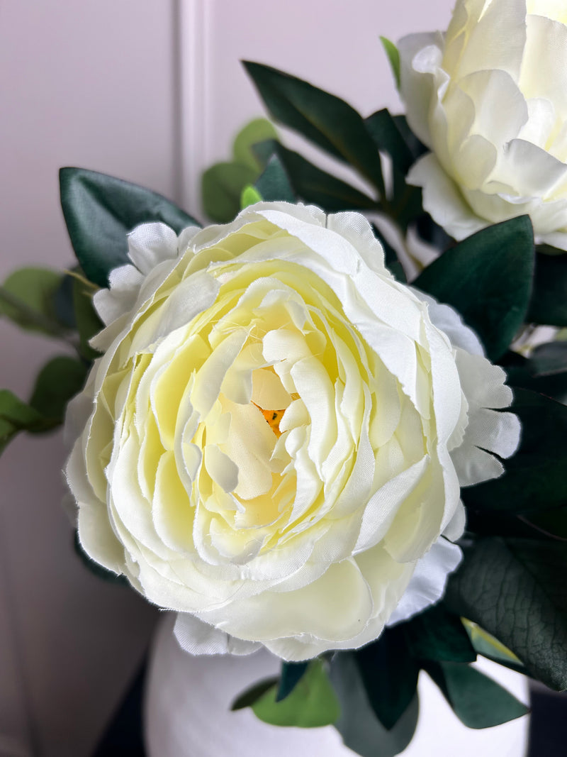 Cream Off White leafy Peony Stem