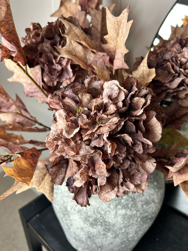 Mocha real feel ruffled hydrangea stem 52cm