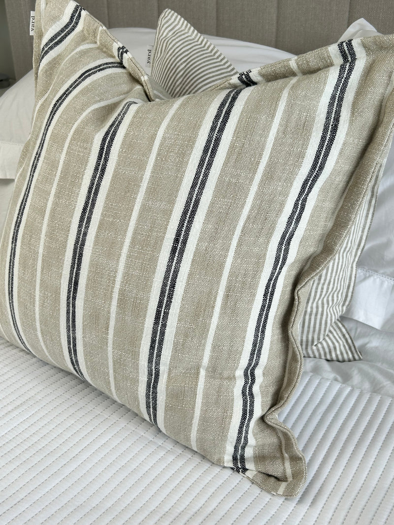 Hebble Taupe black white Ticking Stripe Feather Cushion 50cm