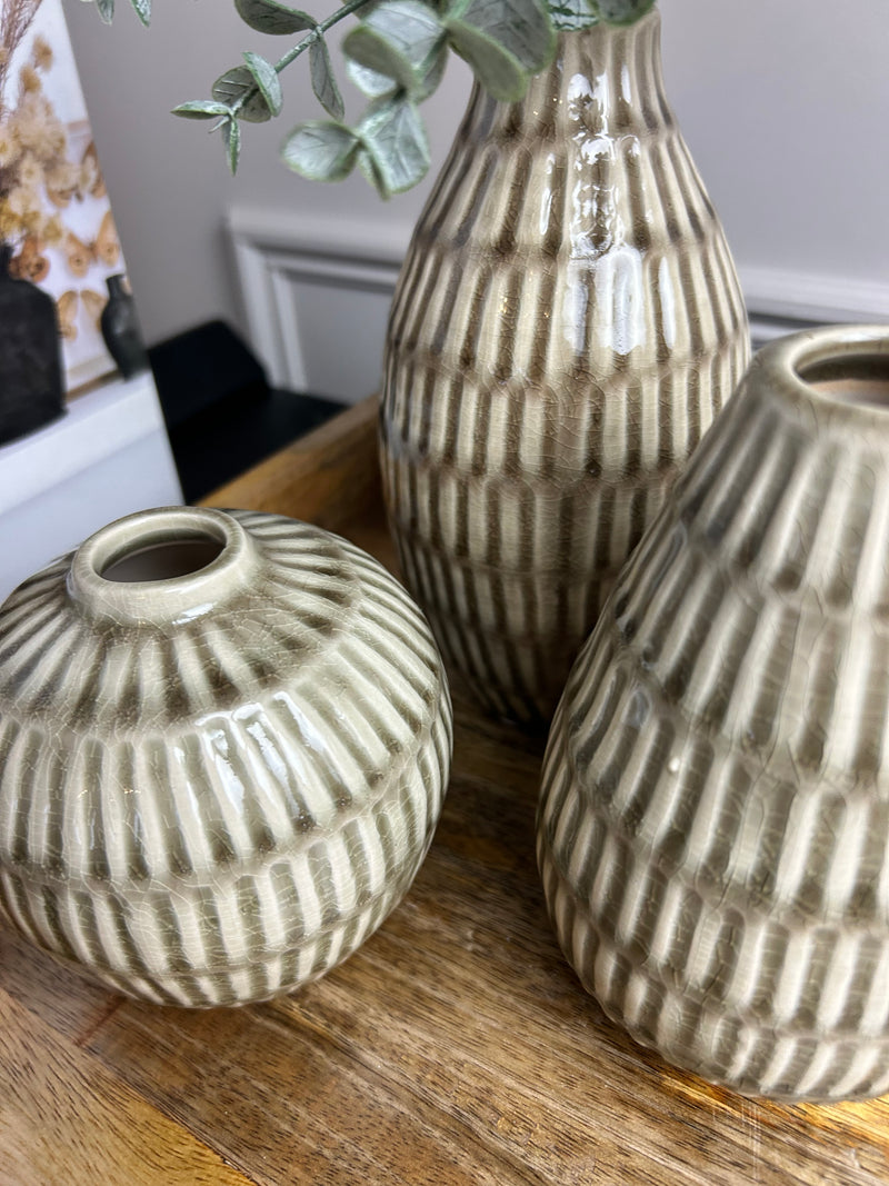 Taupe/Green textured vases 3 sizes