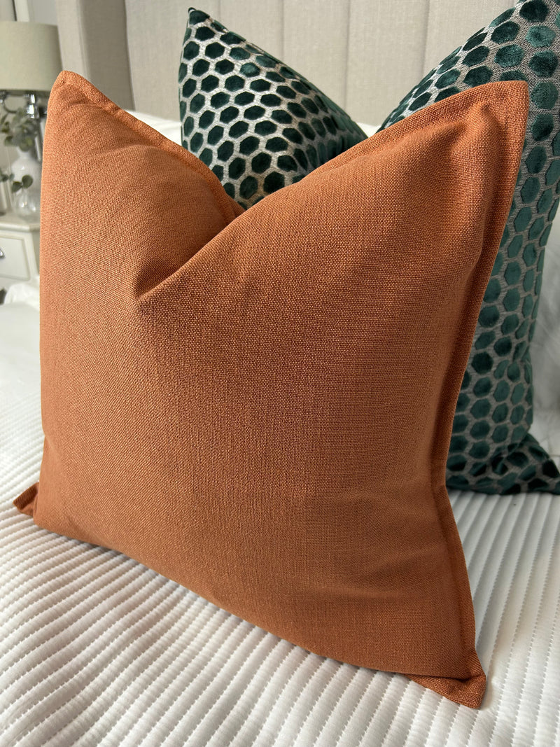 Burnt Orange Linen Mix Feather Filled luxe cushion 45cm