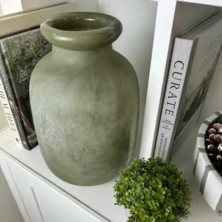 Chunky frosted olive green vase