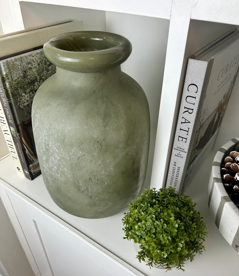 Chunky frosted olive green vase