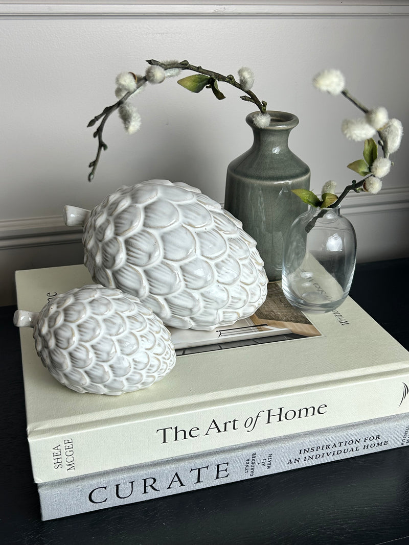 White ceramic pine cone 2 sizes