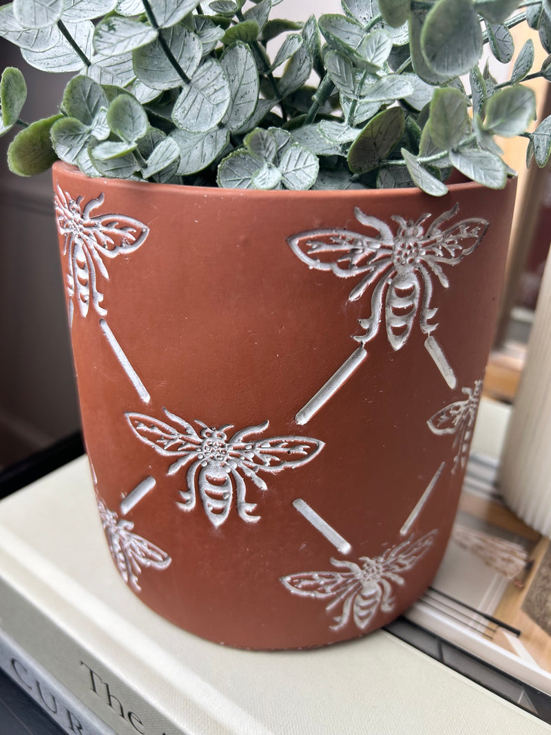 Large terracotta bee design plant pot