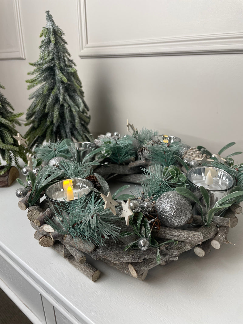 Round pinecone festive candle holder centre piece