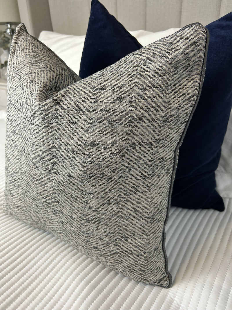 Grey ripple textured cushion with Charcoal piping 45cm