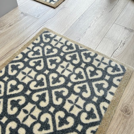 Harlequin Grey Taupe Tile Patterned Washable Door Mat & Runner rug