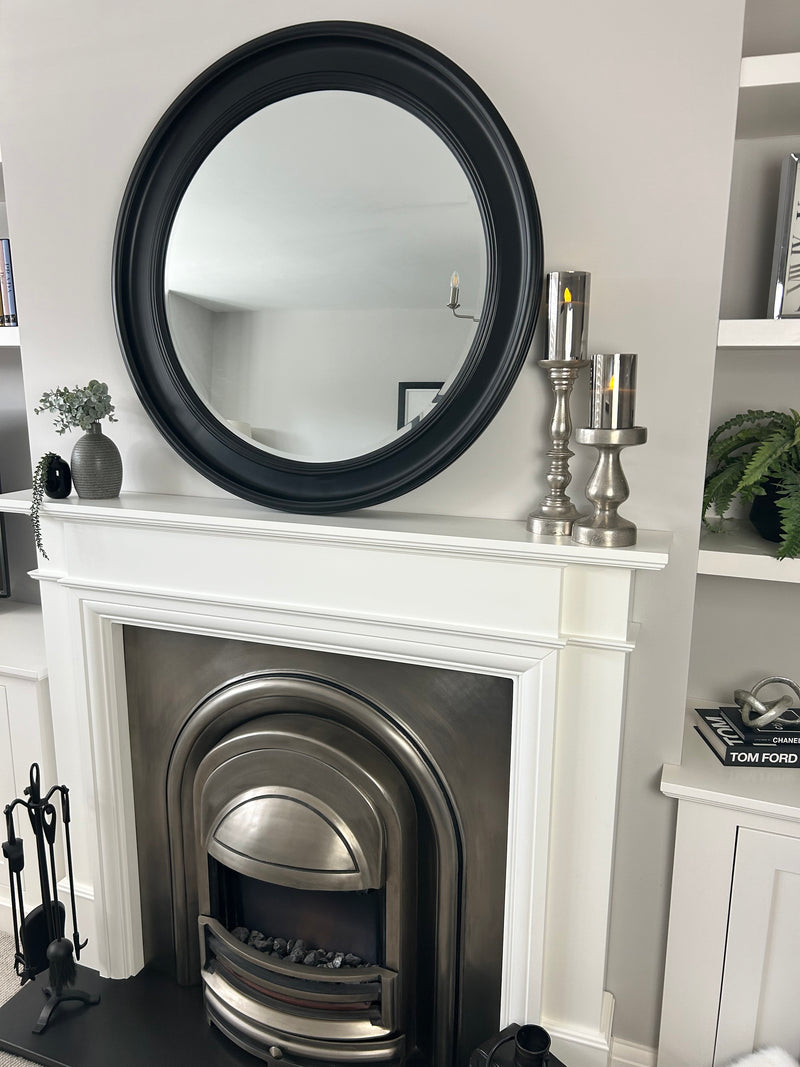 Black wood round framed mirror 90cm