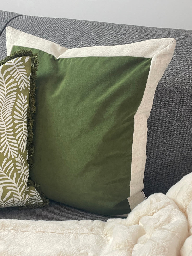 Auden green linen velvet cushion 50cm