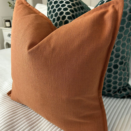 Burnt Orange Linen Mix Feather Filled luxe cushion 45cm