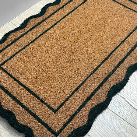 Green scallop edge coir door mat rug 45x75