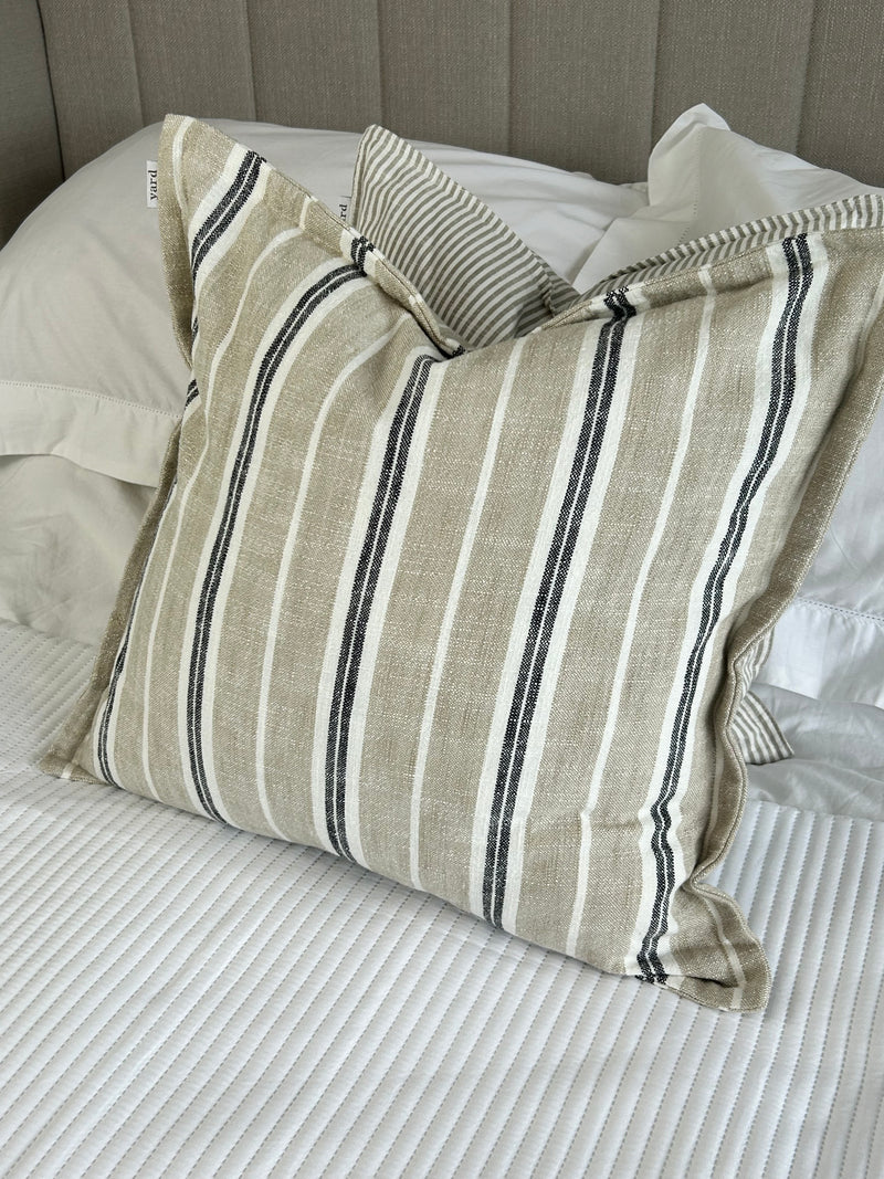 Hebble Taupe black white Ticking Stripe Feather Cushion 50cm