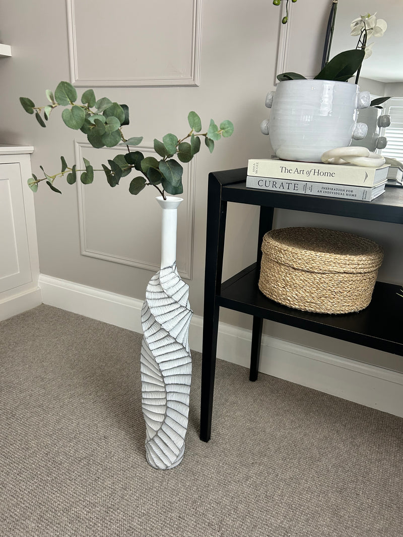 Twisted wave white silver tall slim vase 75cm