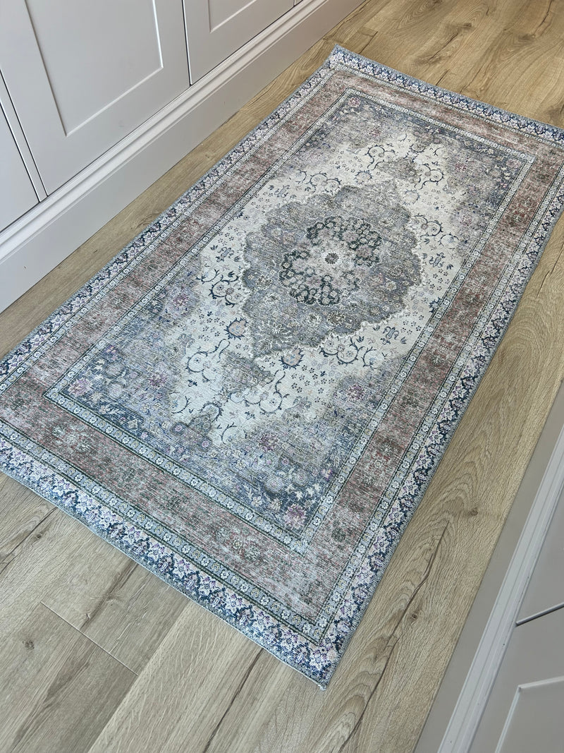 Croft Taupe Grey blue pink Printed Washable Runner rug mat Available 3 Sizes