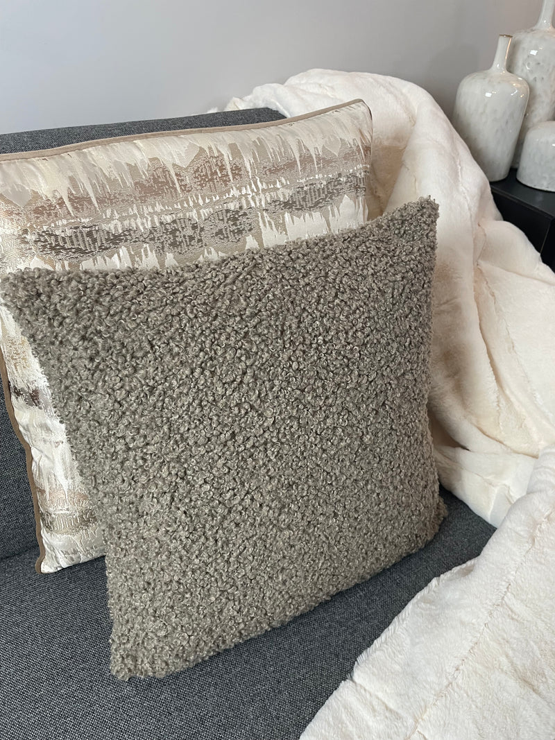 Taupe beige boucle textured cushion Feather filled 45cm