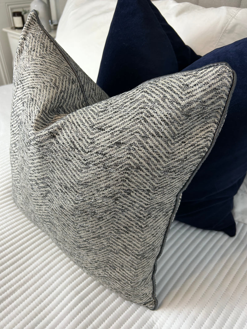 Grey ripple textured cushion with Charcoal piping 45cm