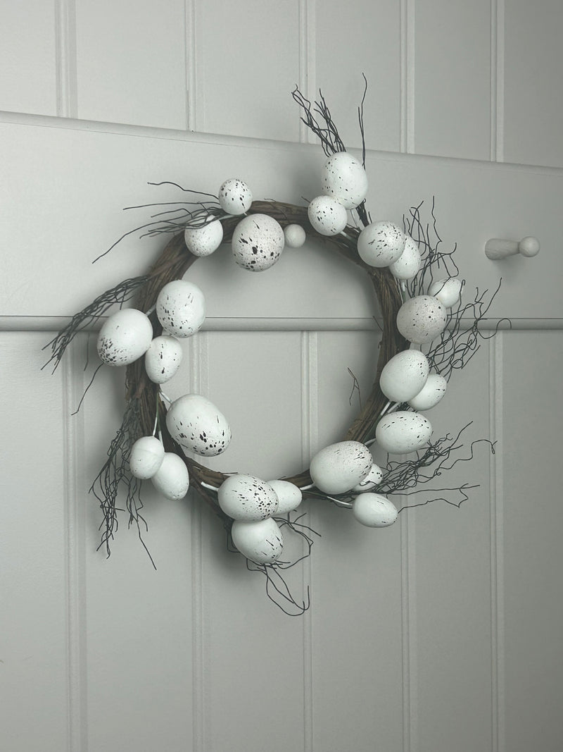 White Easter egg twig wreath 38cm