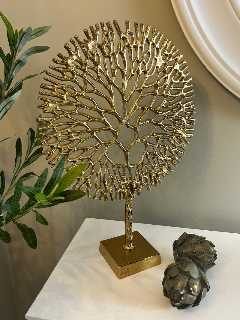 Gold metal coral tree on stand