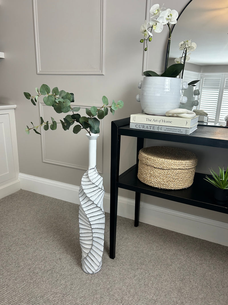 Twisted wave white silver tall slim vase 75cm