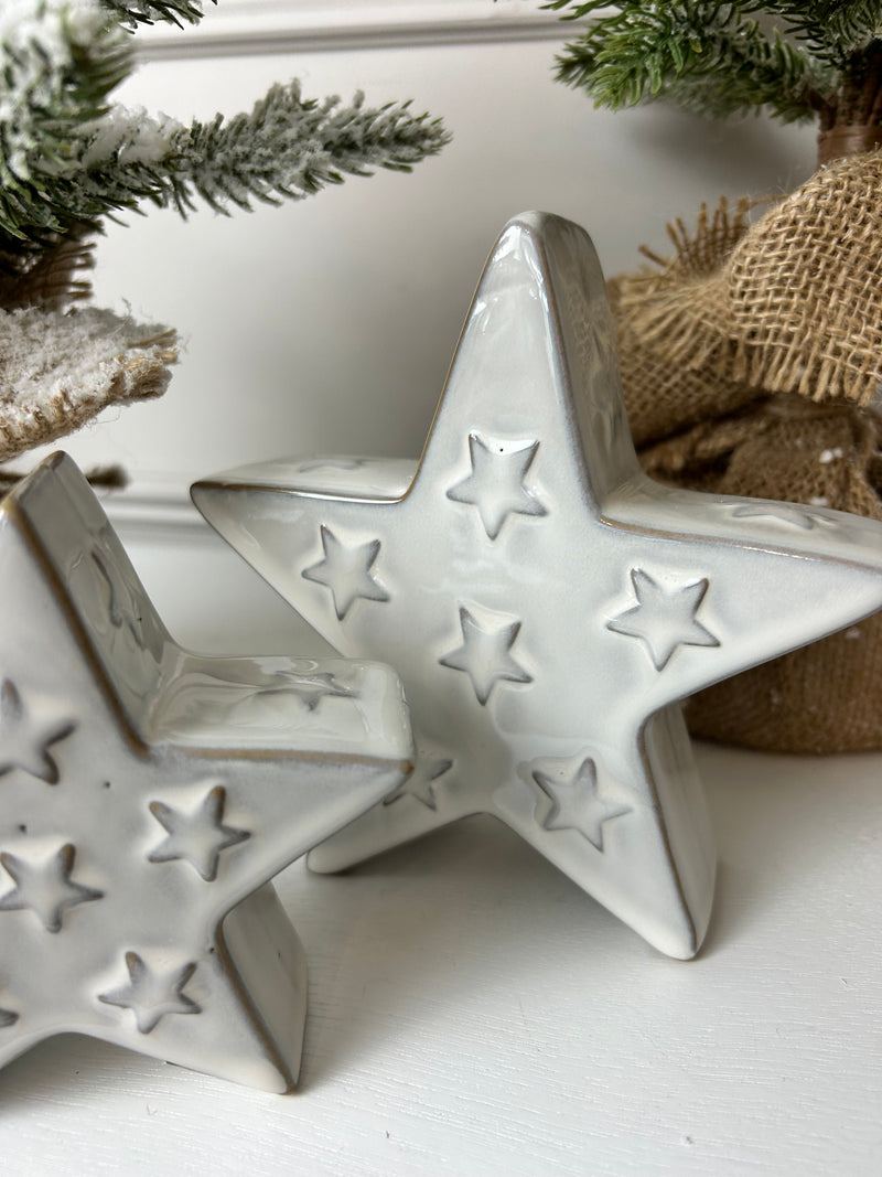 Reactive glaze embossed ceramic star 2 sizes