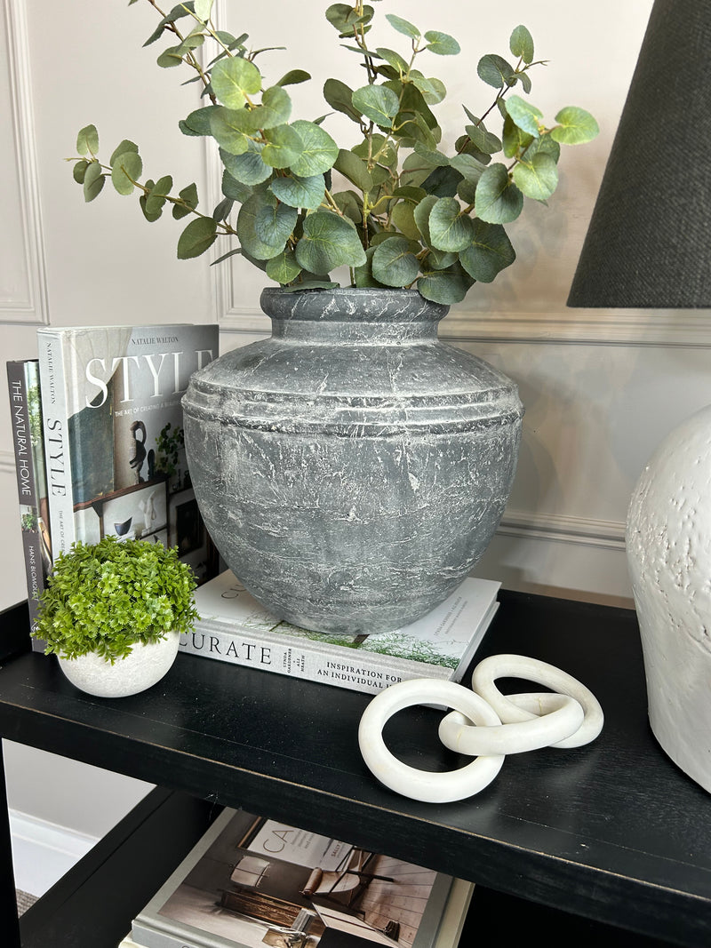 Amalfi washed Black rustic stone vase