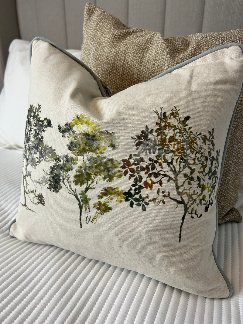 Arboles Natural & Green Tree Print Cushion double sided luxury 45cm