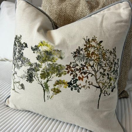 Arboles Natural & Green Tree Print Cushion double sided luxury 45cm