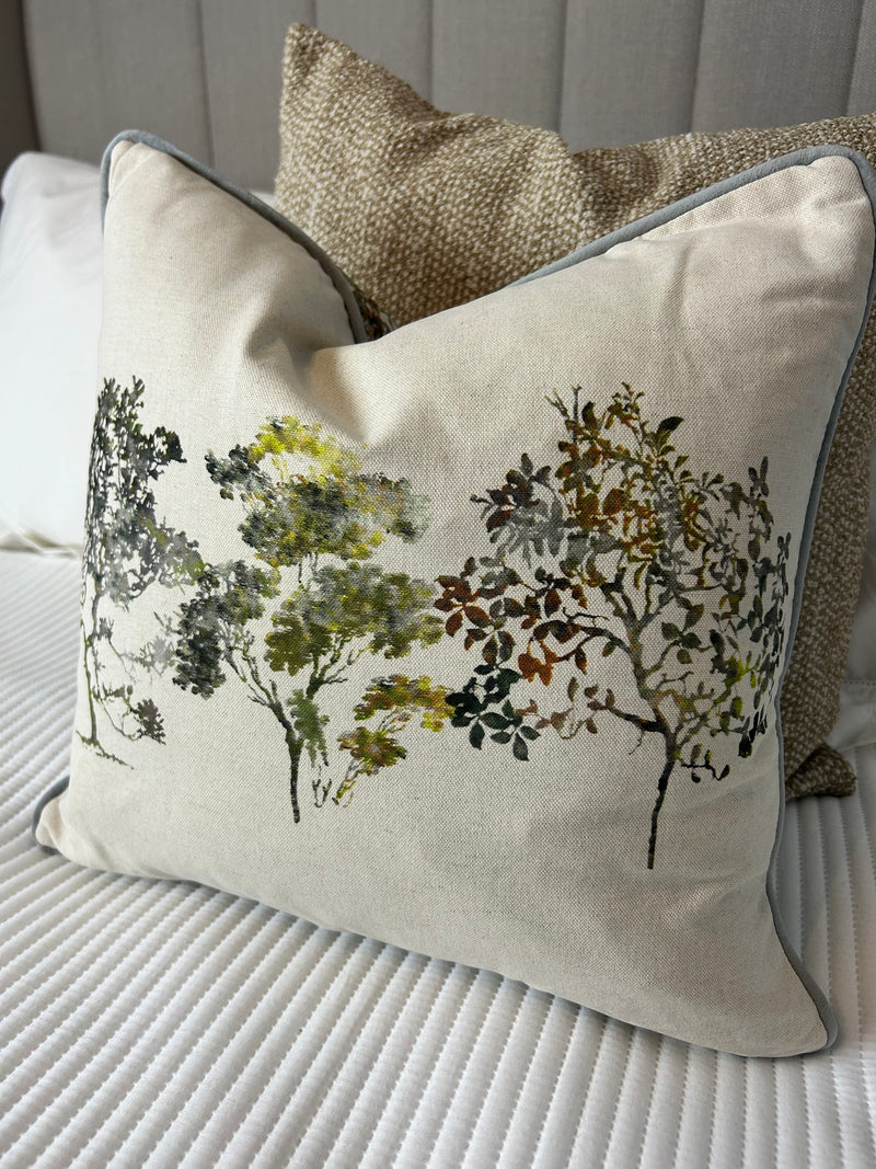 Arboles Natural & Green Tree Print Cushion double sided luxury 45cm